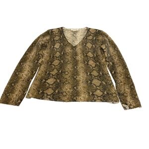 Mainbocher Cashmere V-Neck Sweater Womens L Snakeskin Animal Print Brown